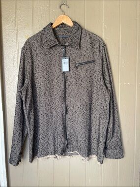 John Varvatos Neppy Zip-Up Textured Zip-Up Front Shirt Jacket in Powder Size XL